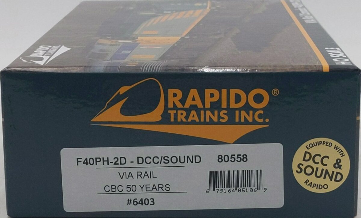 Rapido Trains 80558 HO Via Rail CBC 50 Years F40PH-2D Diesel #6403 w/ DCC