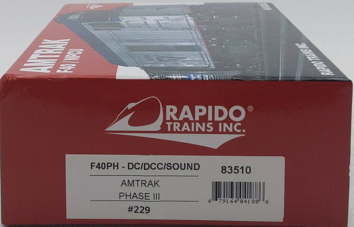 Rapido Trains 83510 HO Amtrak Phase 3 F40PH Diesel Locomotive DC/DCC/Sound #229