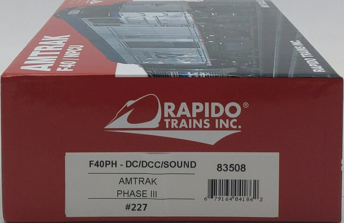 Rapido Trains 83508 HO Amtrak F40PH Diesel Locomotive DC/DCC/Sound #227