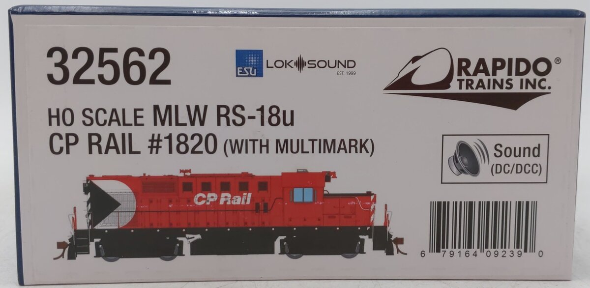 Rapido Trains 032562 HO CPR RS-18u Diesel Locomotive DC/DCC/Sound #1820