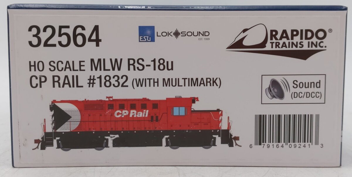 Rapido Trains 032564 HO CPR RS-18u Diesel Locomotive DC/DCC/Sound #1832