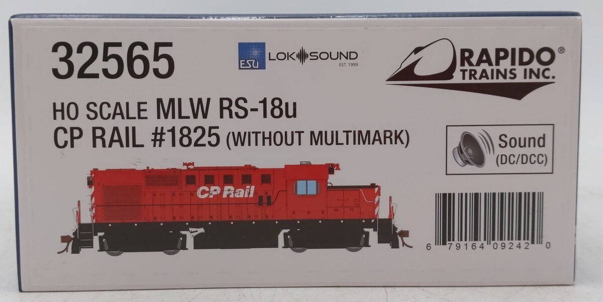 Rapido Trains 032565 HO CPR RS-18u Diesel Locomotive DC/DCC/Sound #1825