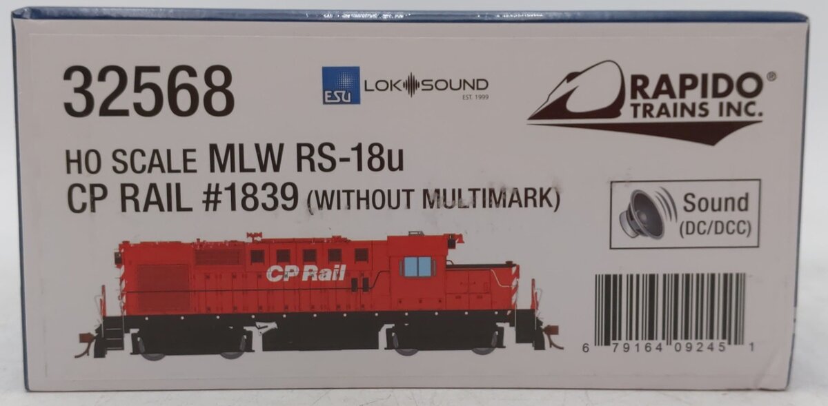 Rapido Trains 032568 HO CPR RS-18u Diesel Locomotive DC/DCC/Sound #1839