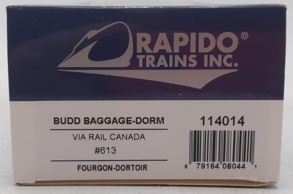 Rapido Trains 114014 HO VIA Rail Original Scheme Budd Baggage-Dorm Car #613