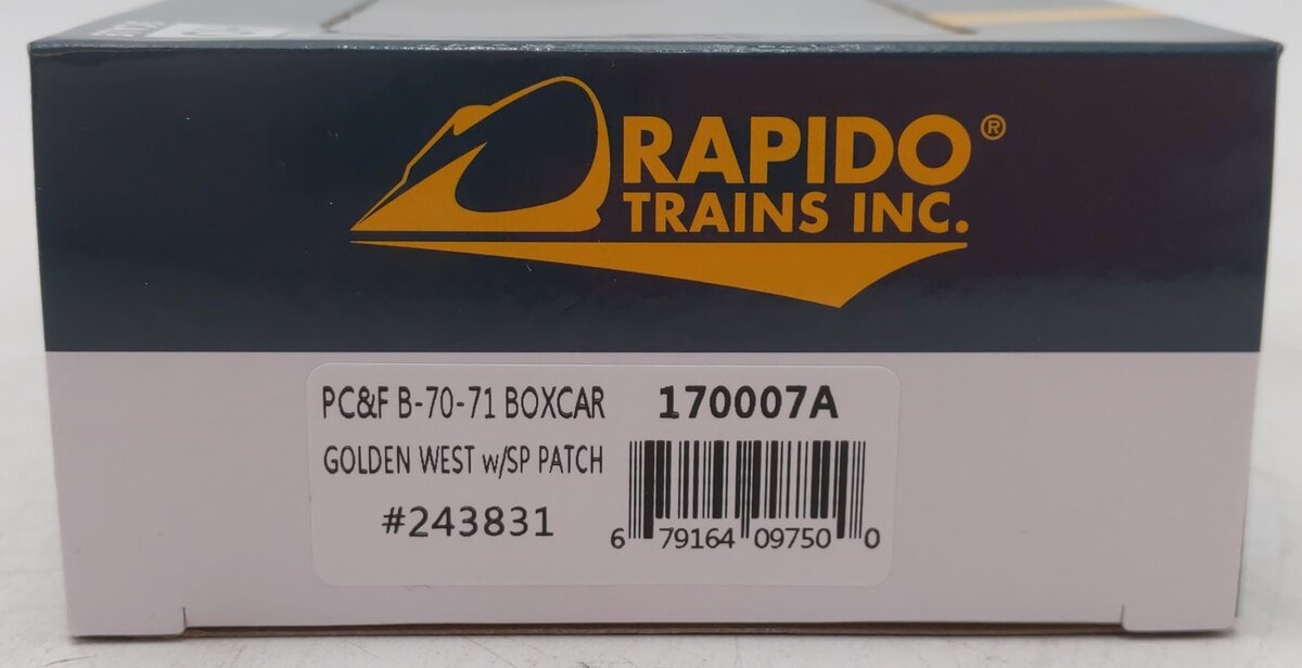 Rapido Trains 170007A HO Golden West with SP Patch PCF B70 Boxcar Single Car