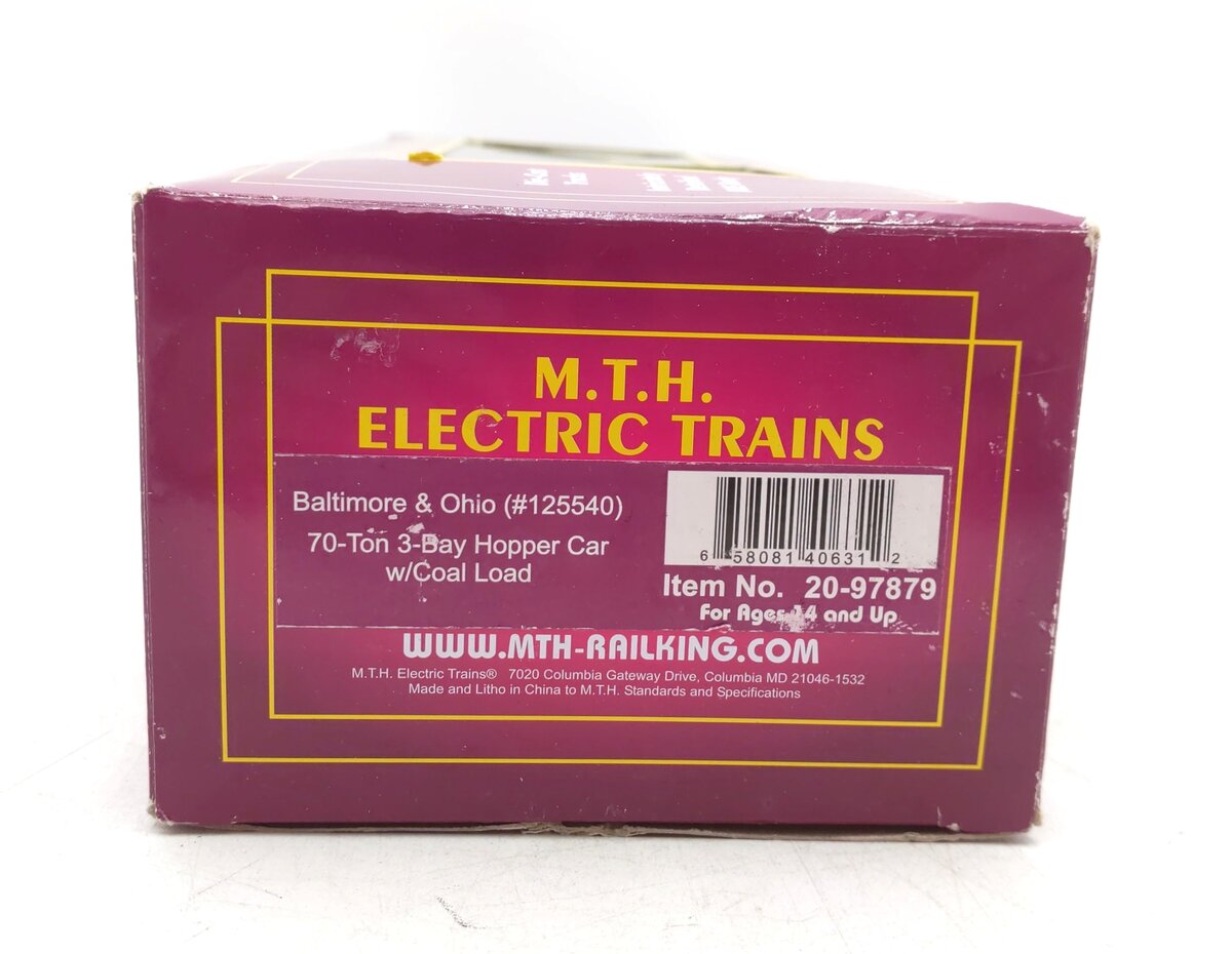 MTH 20-97879 O Baltimore and Ohio 70-Ton 3-Bay Hopper Car #125540