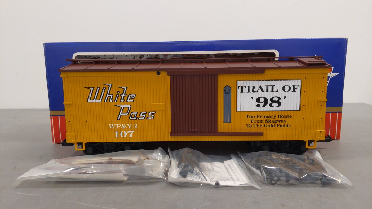USA Trains R1922 G Scale White Pass & Yukon Wood Boxcar EX/Box