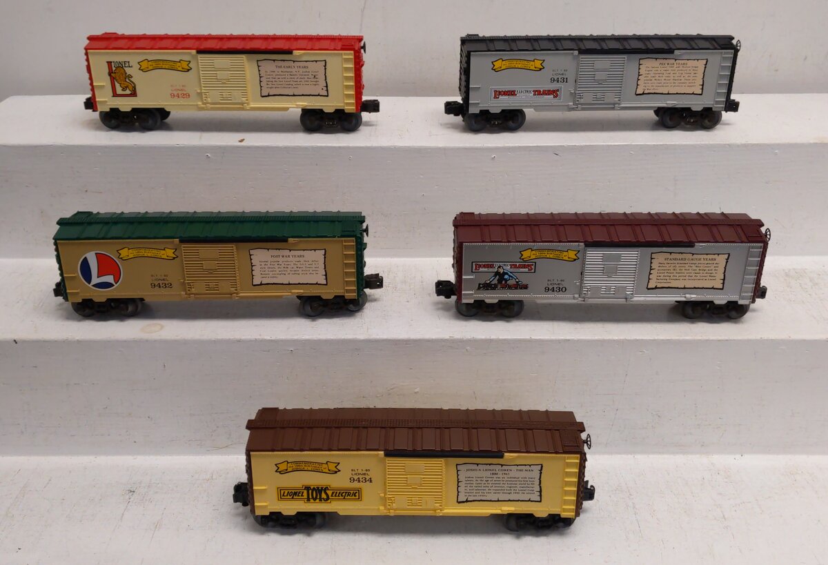 Lionel O Assorted Joshua Cowen Boxcars: 9434, 9431, 9429, 9430, 9432 [5] VG/Box