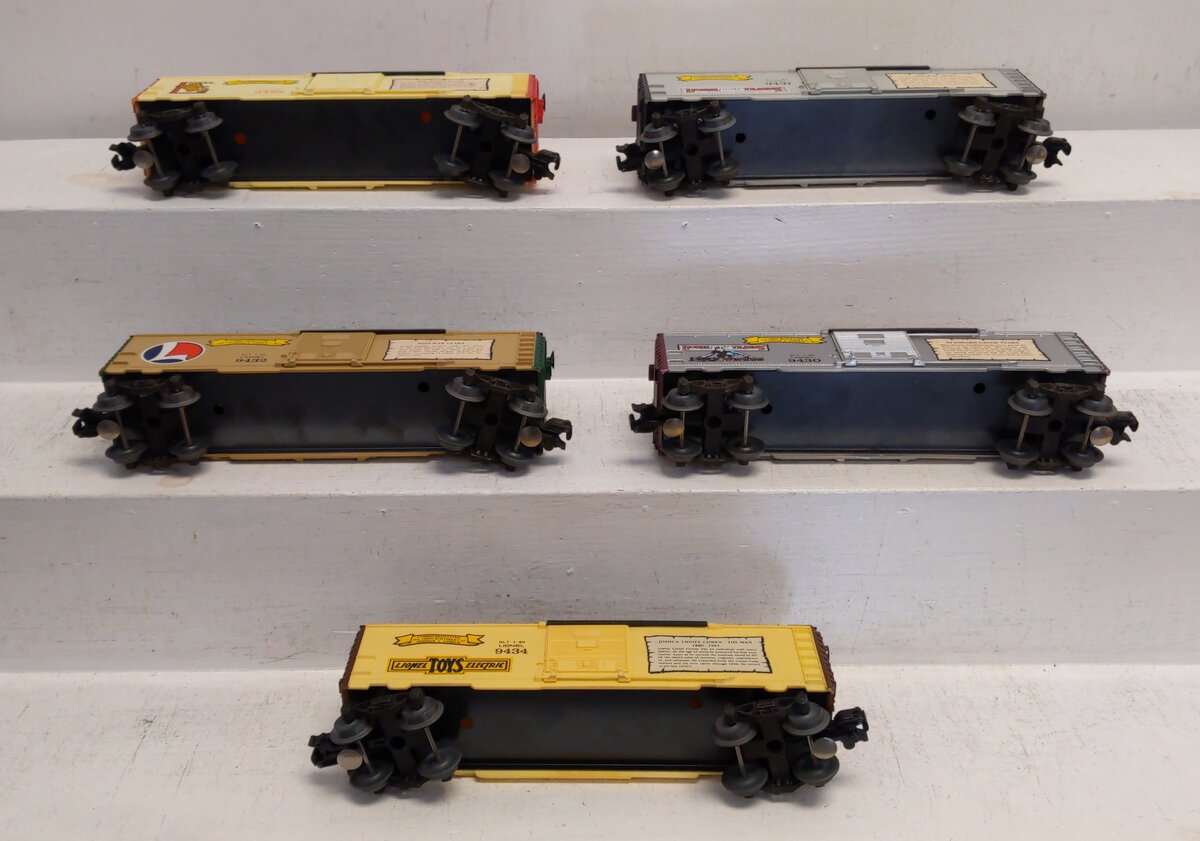 Lionel O Assorted Joshua Cowen Boxcars: 9434, 9431, 9429, 9430, 9432 [5] VG/Box