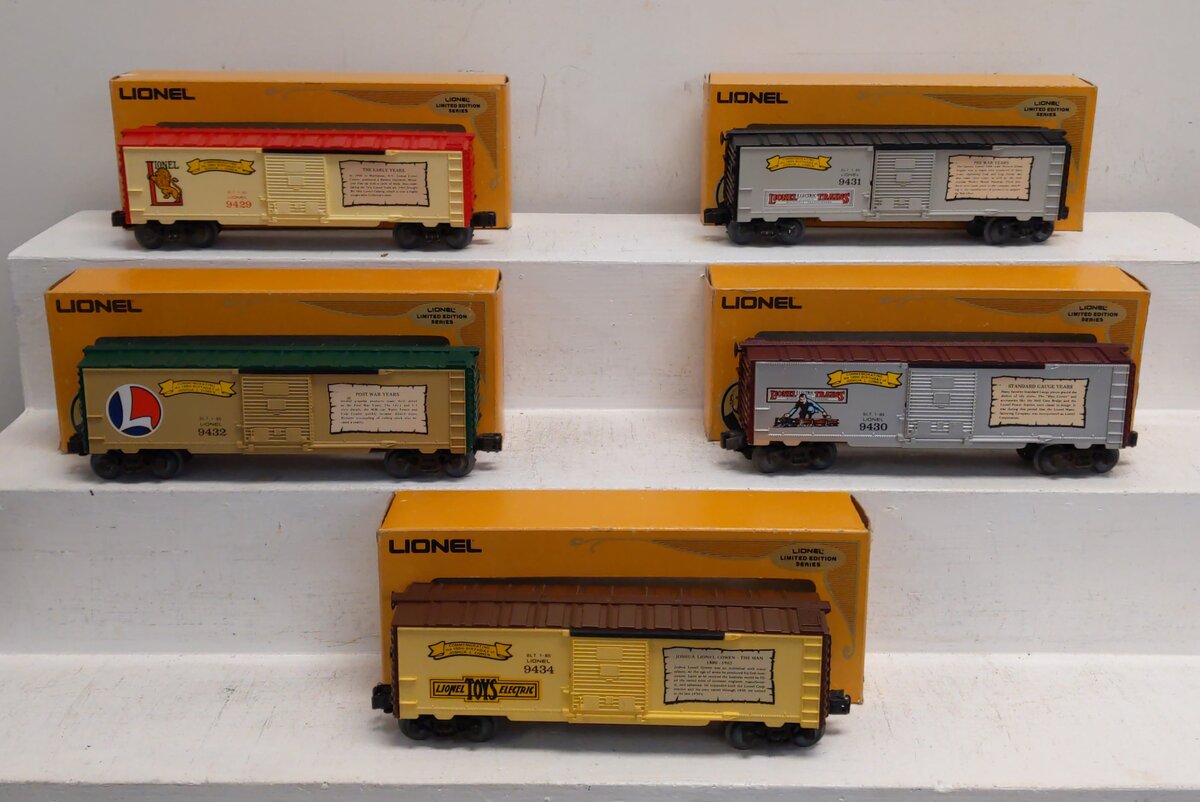 Lionel O Assorted Joshua Cowen Boxcars: 9434, 9431, 9429, 9430, 9432 [5] VG/Box