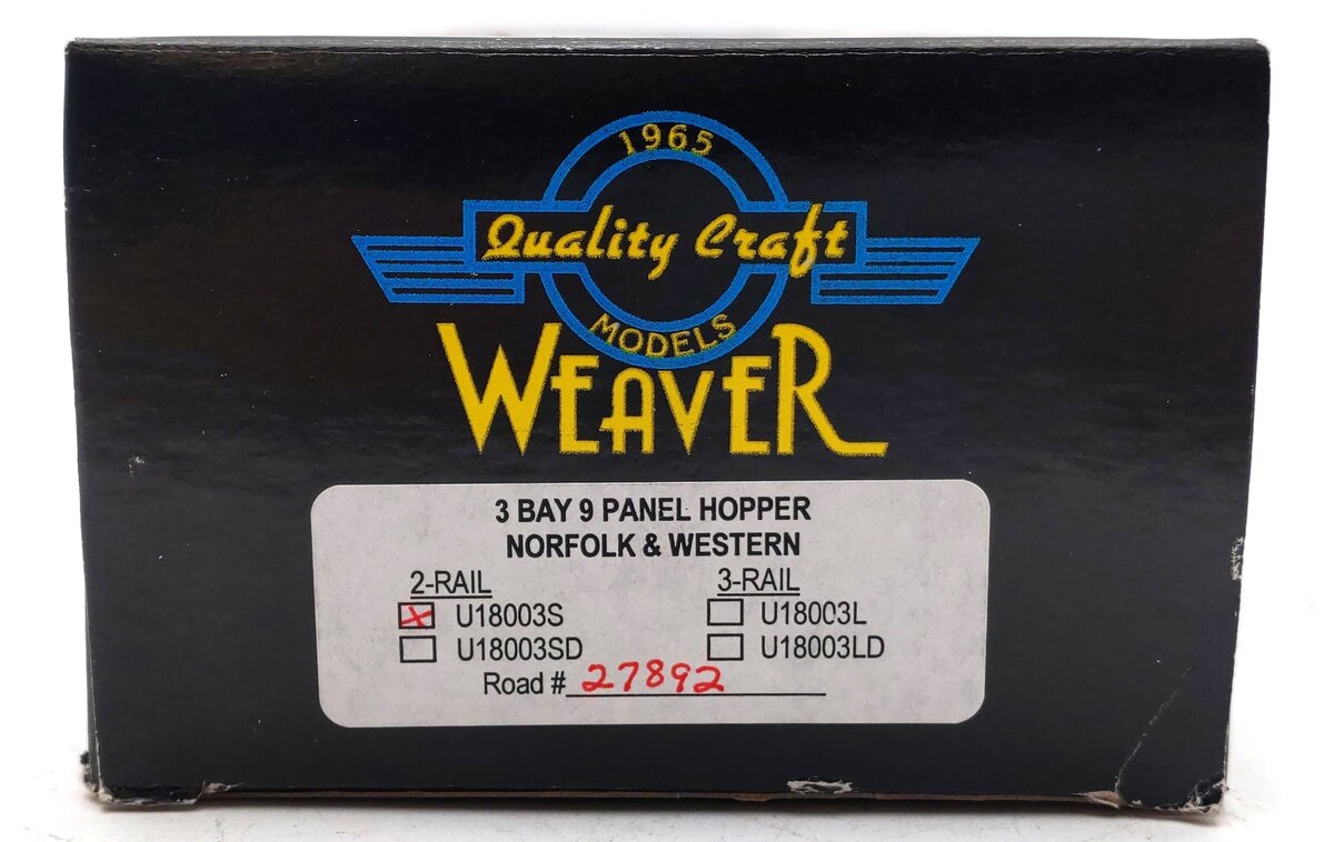 Weaver U18003S O Scale Norfolk & Western 3-Bay 9 Panel Hopper #27892 (2-Rail) NIB