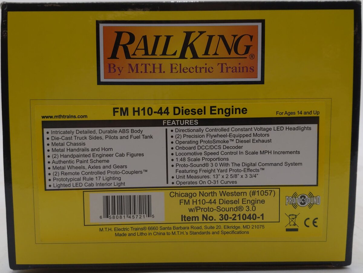 MTH 30-21040-1 O C&NW FM H10-44 Diesel Engine with Proto-Sound 3.0 #1057