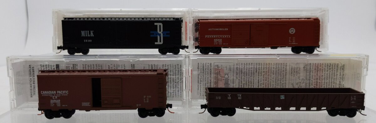 Micro-Trains N Scale Assorted Freight Cars: 269669, 1919, 48302, 145457 [4] LN/Box