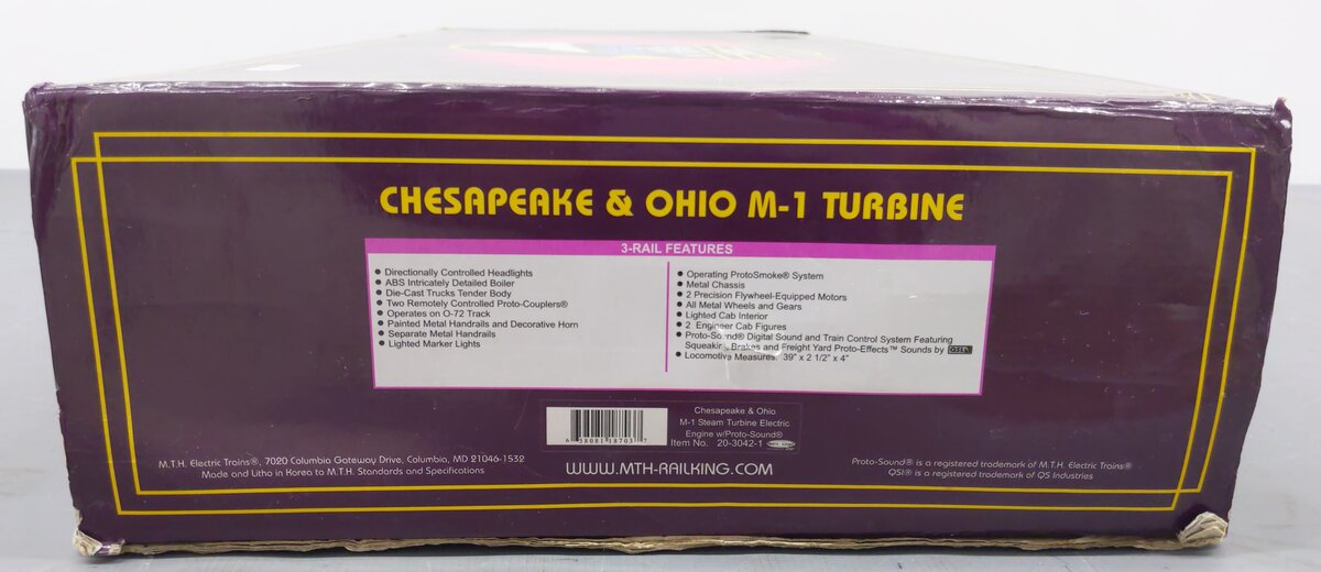 MTH 20-3042-1 O Chesapeake & Ohio M-1 Steam Turbine Electric Locomotive w/PS1 EX/Box