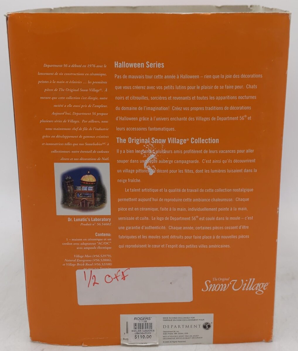 Dept 56 56.54602 Snow Village Halloween Dr. Lunatic's Laboratory EX/Box