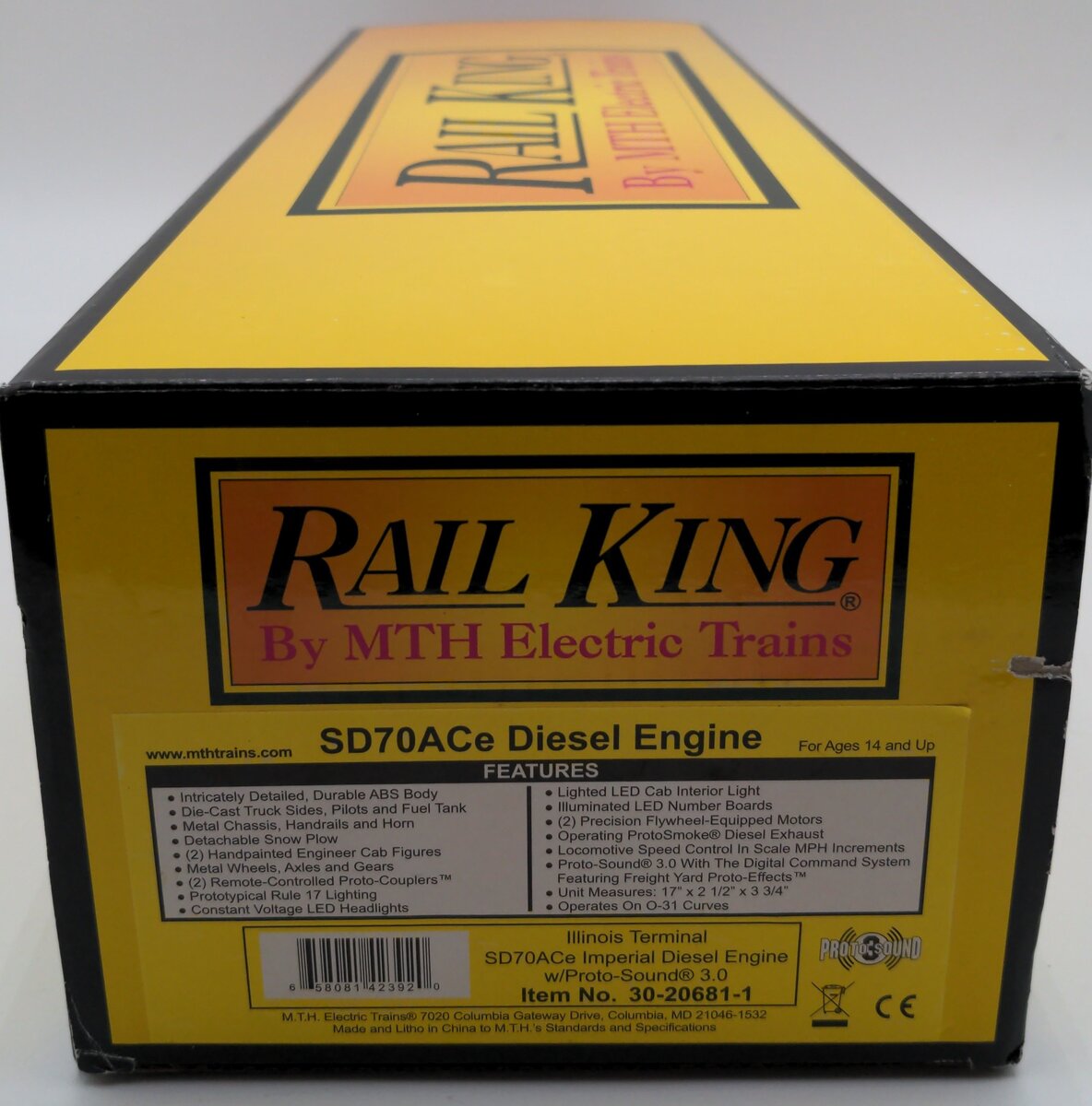 MTH 30-20681-1 Illinois Terminal SD70ACe Imperial Diesel Engine w/PS 3.0 #1072