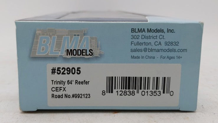 BLMA Models 52905 HO Scale CEFX Trinity 64' Modern Refrigerator Car #922123