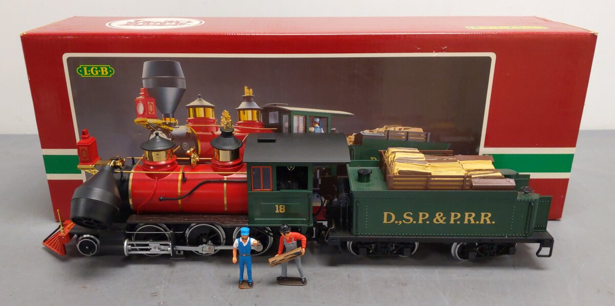 LGB 2018D G Scale DSP&PRR 2-6-0 Mogul Steam Locomotive & Tender #18 VG/Box
