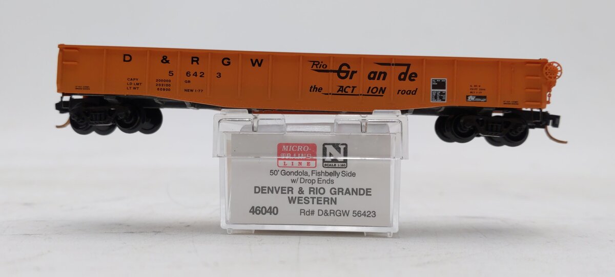 Micro-Trains 04600040 N DRGW 50' Fishbelly Side Gondola w/Drop Ends #56423 LN/Box