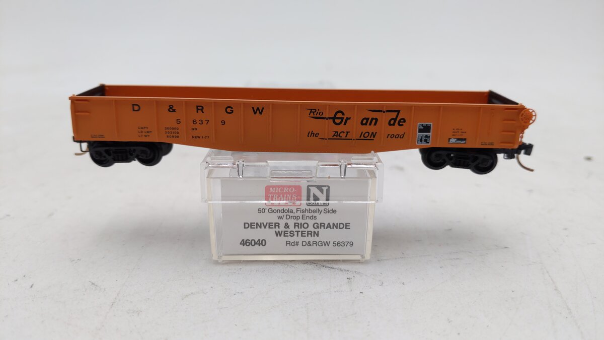 Micro-Trains 04600040 N DRGW 50' Fishbelly Side Gondola w/Drop Ends #56379 LN/Box