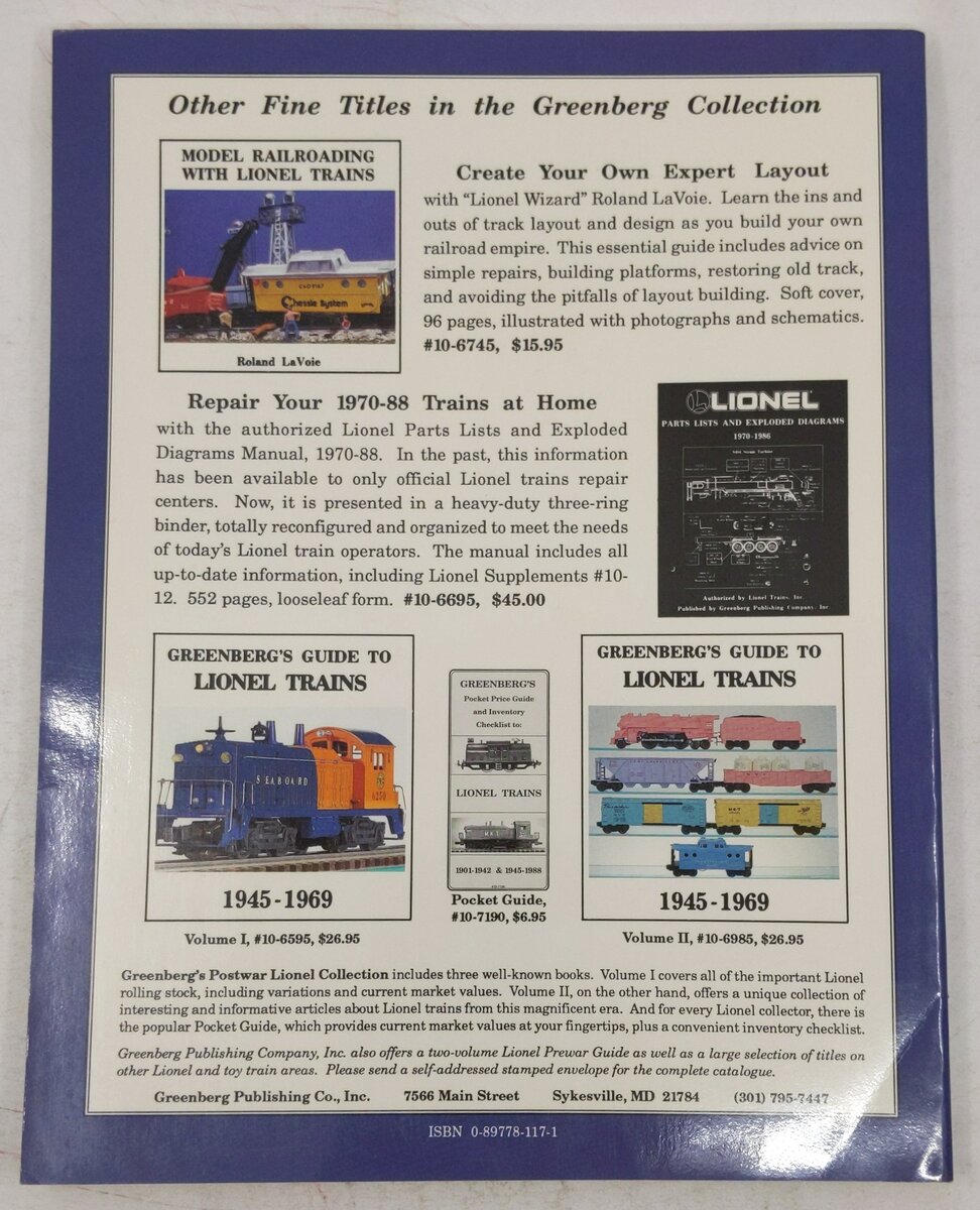 Greenberg's Guide To Lionel Trains With 1989 Supplement 1970-1988 VG