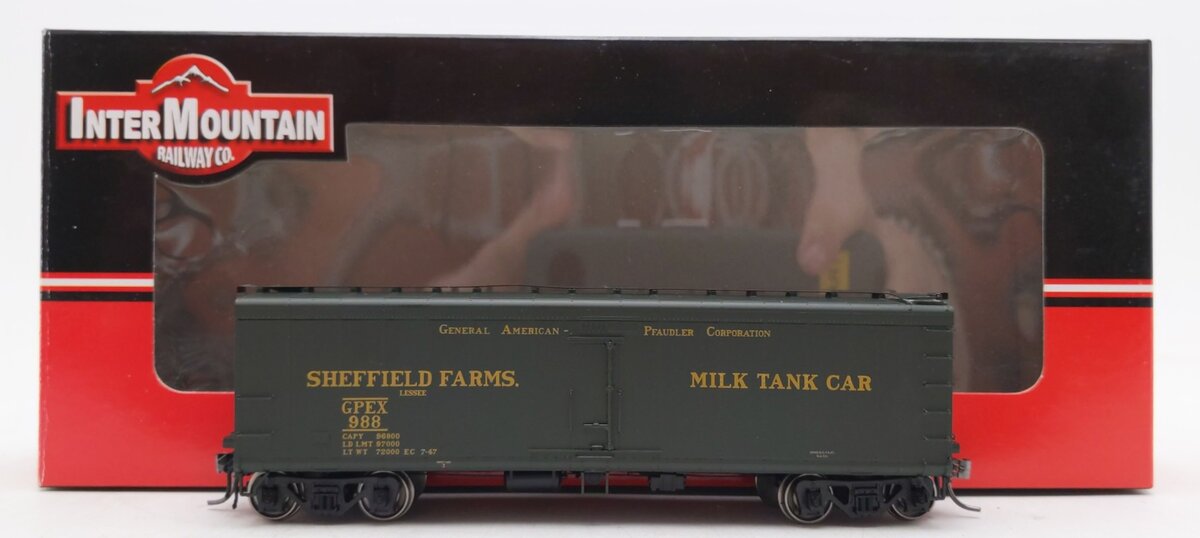 InterMountain 48204-05 HO Scale GPEX Sheffield Farms Milk Car #988 EX/Box