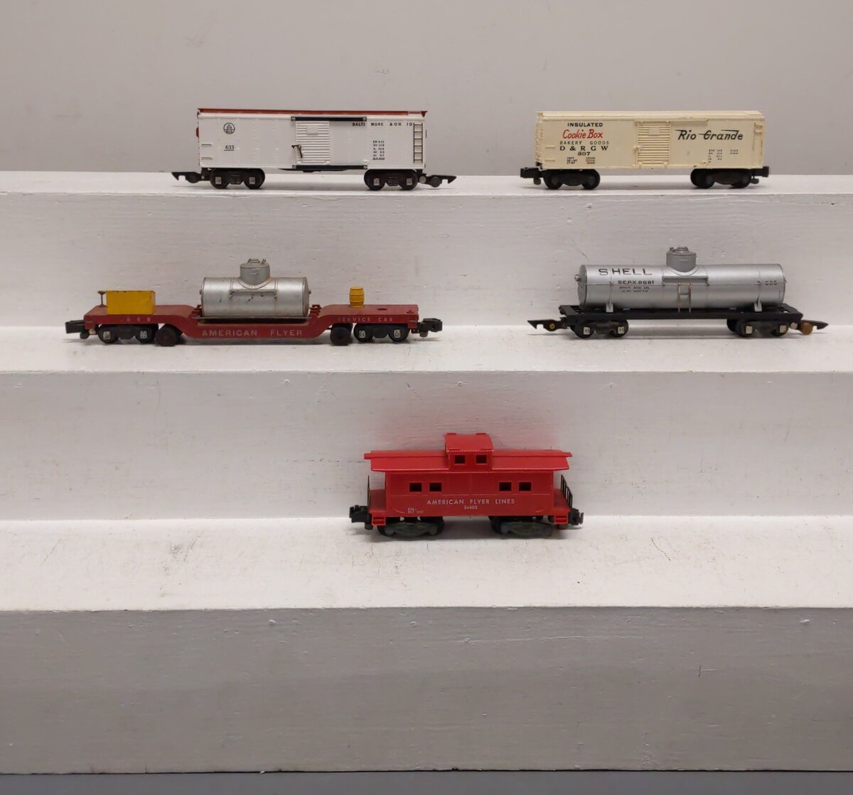 American Flyer Vintage S Postwar Freight Cars # 625, 807, 633, 648 & 24603 [5] EX