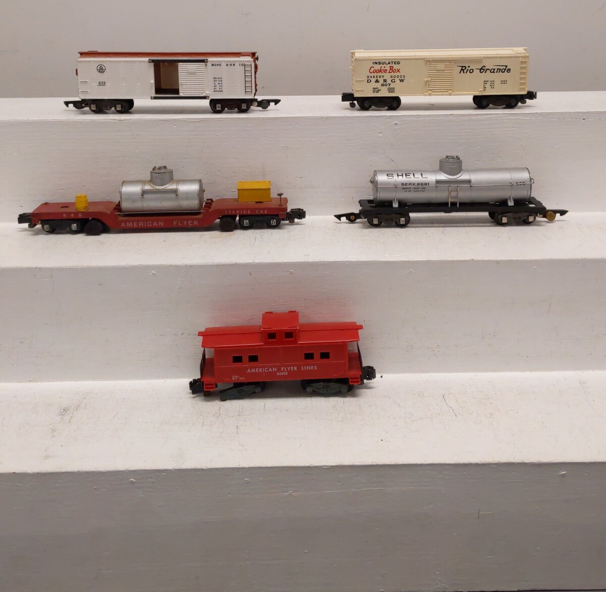 American Flyer Vintage S Postwar Freight Cars # 625, 807, 633, 648 & 24603 [5] EX