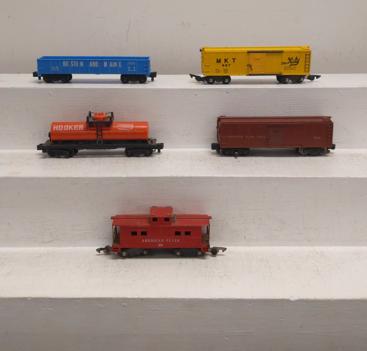 American Flyer S Postwar Freight Cars # 637, 24124, 974, 24329 & 638 [5] EX
