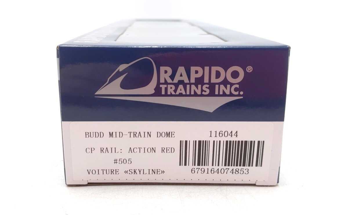 Rapido Trains 116044 HO CP Rail Action Red Budd Mid-Train Dome Car #505