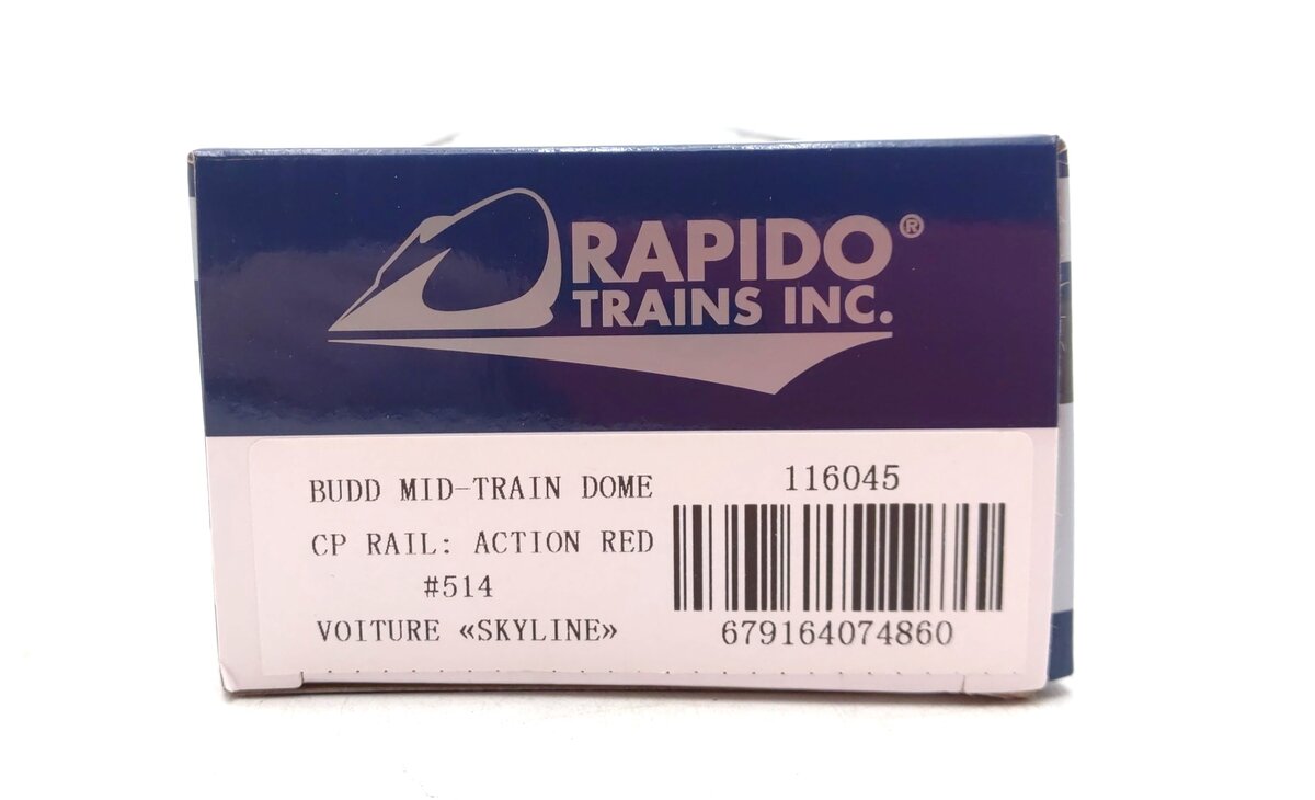 Rapido Trains 116045 HO CP Rail Action Red Budd Mid-Train Dome Car #514