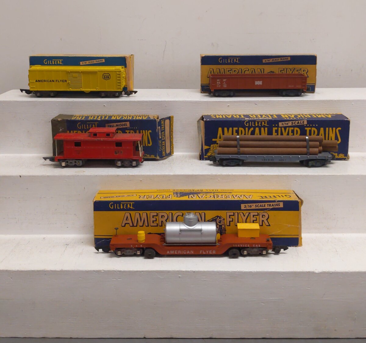 American Flyer Vintage S Postwar Freight Cars # 648, 928, 484, 941 & 639 [5] VG/Box