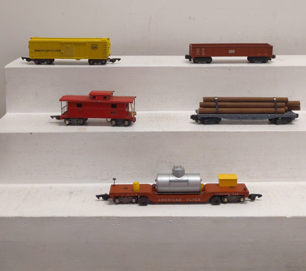 American Flyer Vintage S Postwar Freight Cars # 648, 928, 484, 941 & 639 [5] VG/Box
