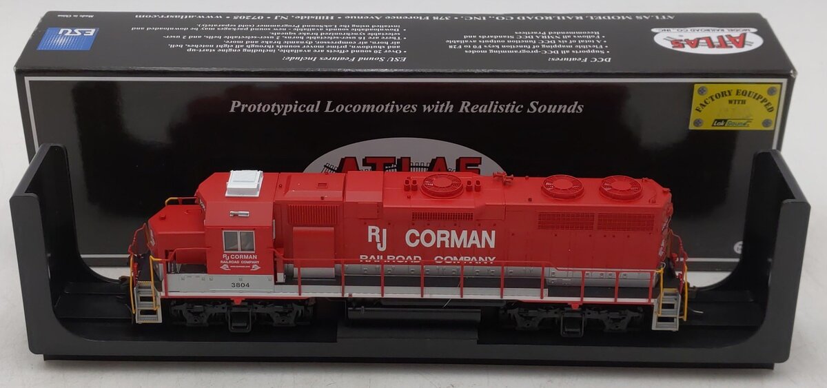 Atlas 10003245 HO RJ Corman GP38 Diesel Locomotive #3804 with Sound LN/Box