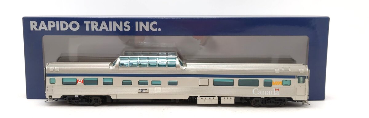 Rapido Trains 116048 HO VIA Rail Canada Budd Mid-Train Dome Car #8511