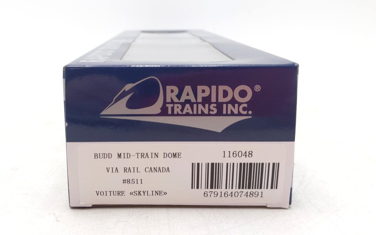 Rapido Trains 116048 HO VIA Rail Canada Budd Mid-Train Dome Car #8511