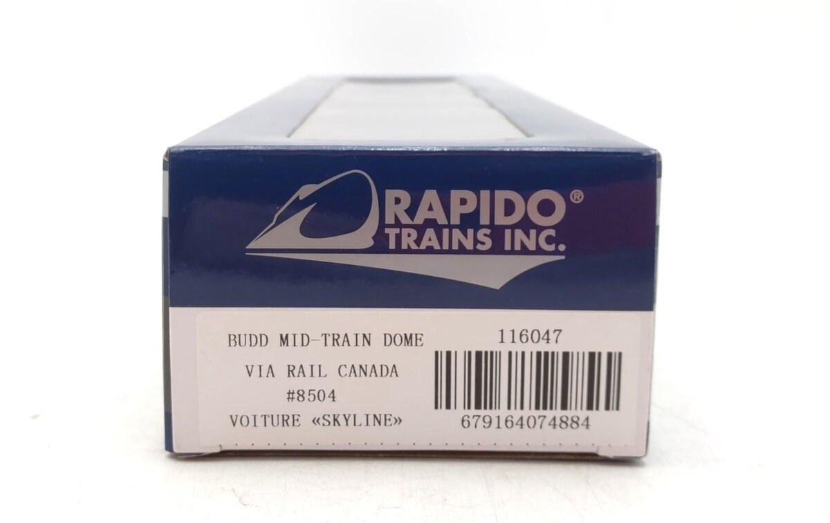 Rapido Trains 116047 HO VIA Rail Canada Budd Mid-Train Dome Car #8504