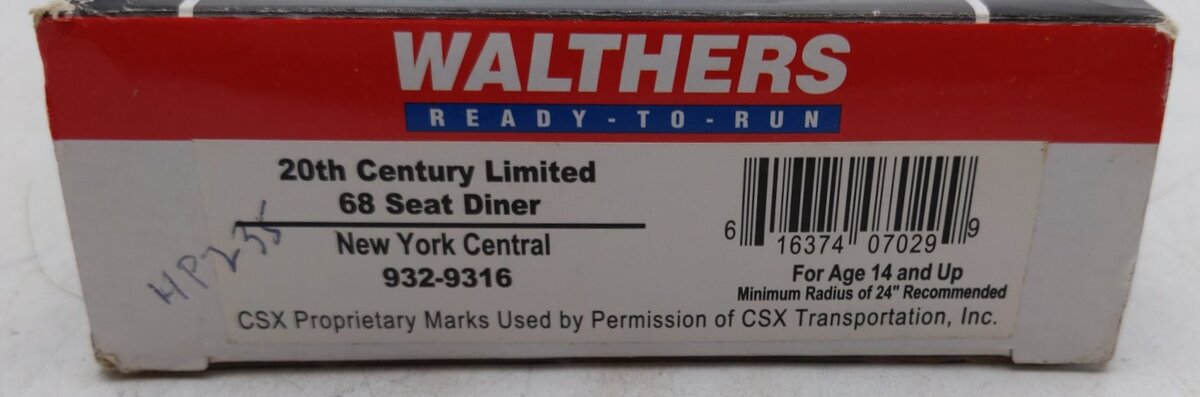 Walthers 932-9316 HO Scale NYC 20th Century Limited 68 Seat Diner Car EX/Box