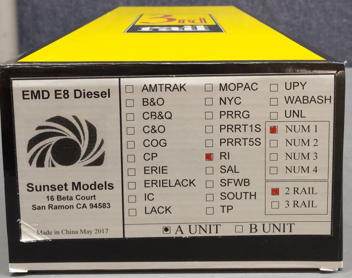 Sunset Models O Rock Island EMD E8 Diesel A Unit Diesel Locomotive #627 (2 Rail) LN/Box