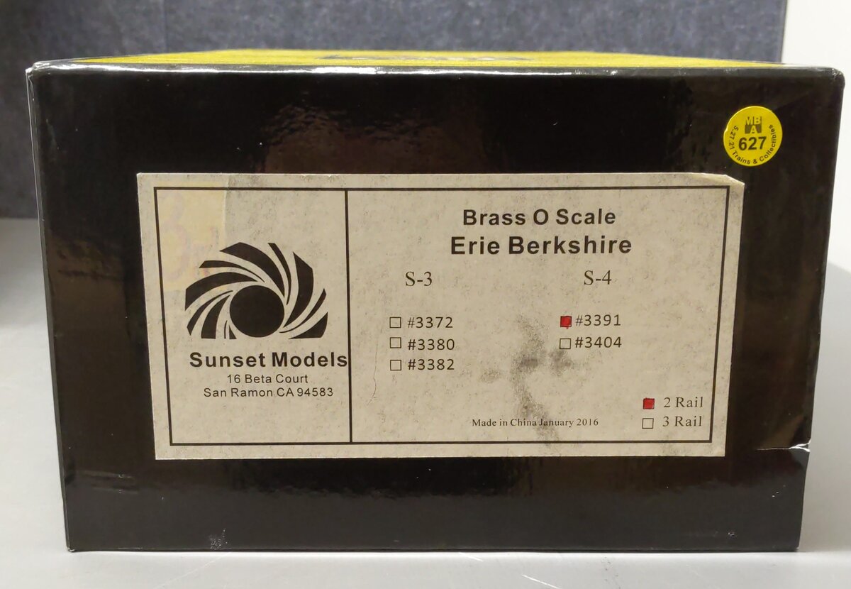 Sunset Models O Brass Erie Berkshire S-4 Steam Loco & Tender #3391 (2-Rail) EX/Box