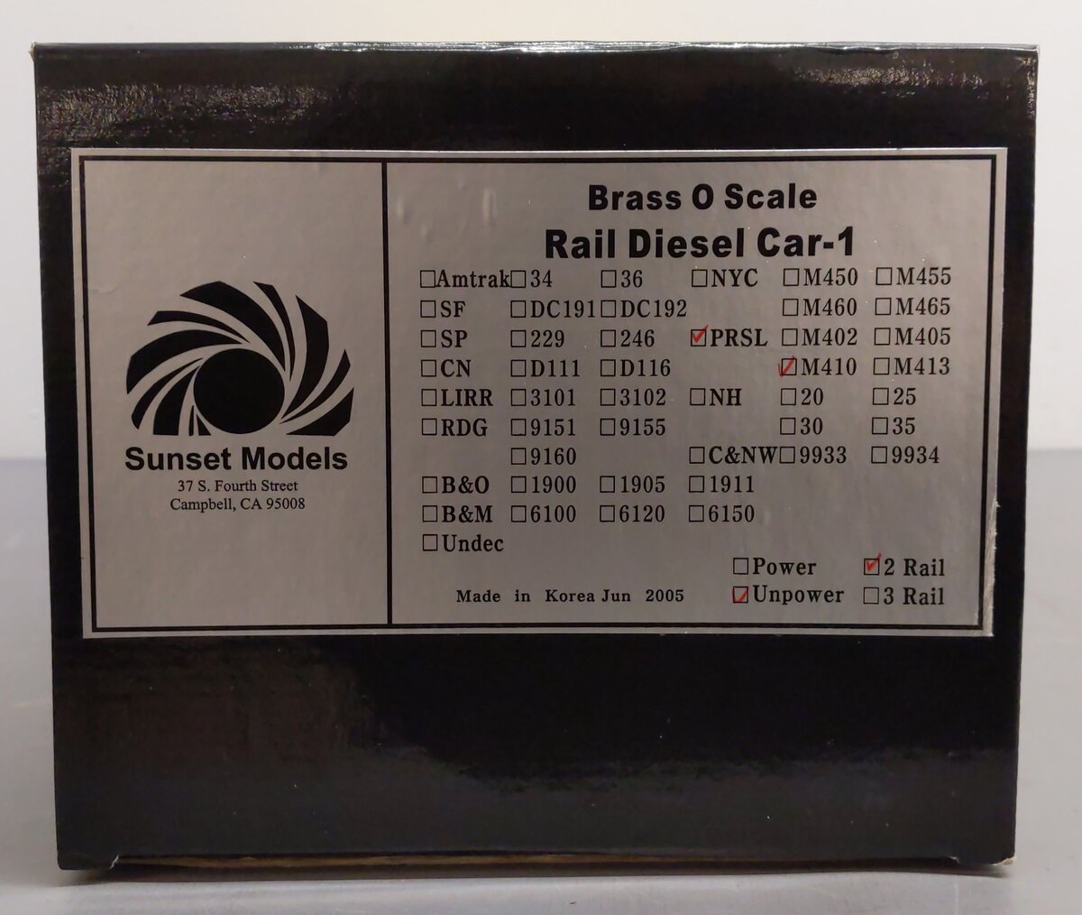 Sunset Models BRASS O Scale 2-Rail PRSL Unpowered Rail Diesel Car #M410 LN/Box