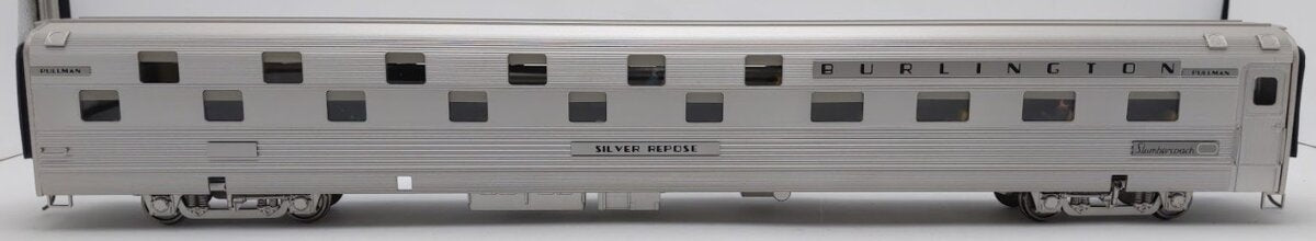 Golden Gate Depot O Aluminum CB&Q Budd Slumber "Silver Repose" Coach (2 Rail) EX/Box