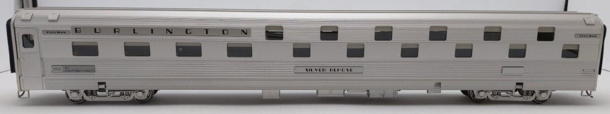 Golden Gate Depot O Aluminum CB&Q Budd Slumber "Silver Repose" Coach (2 Rail) EX/Box