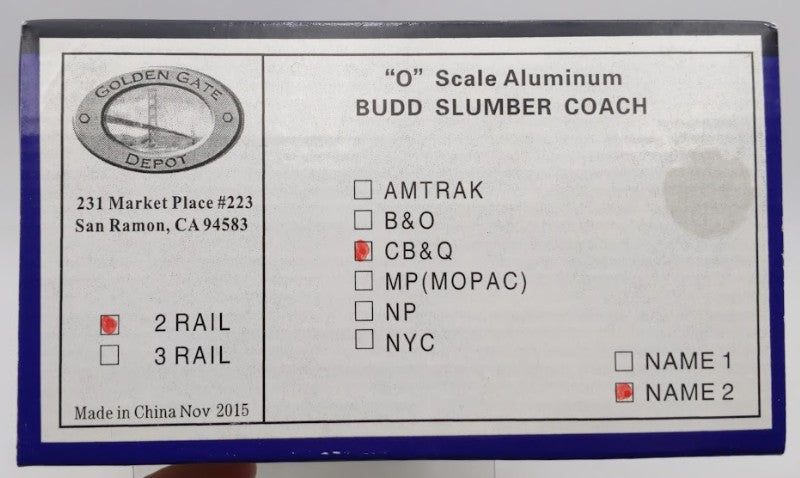 Golden Gate Depot O Aluminum CB&Q Budd Slumber 