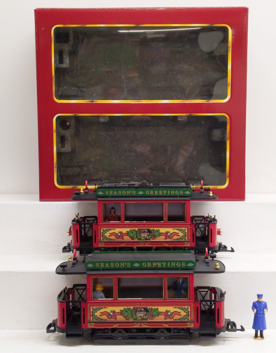 LGB 20355 Season's Greetings Christmas Streetcar Trolley (Set of 2) EX/Box