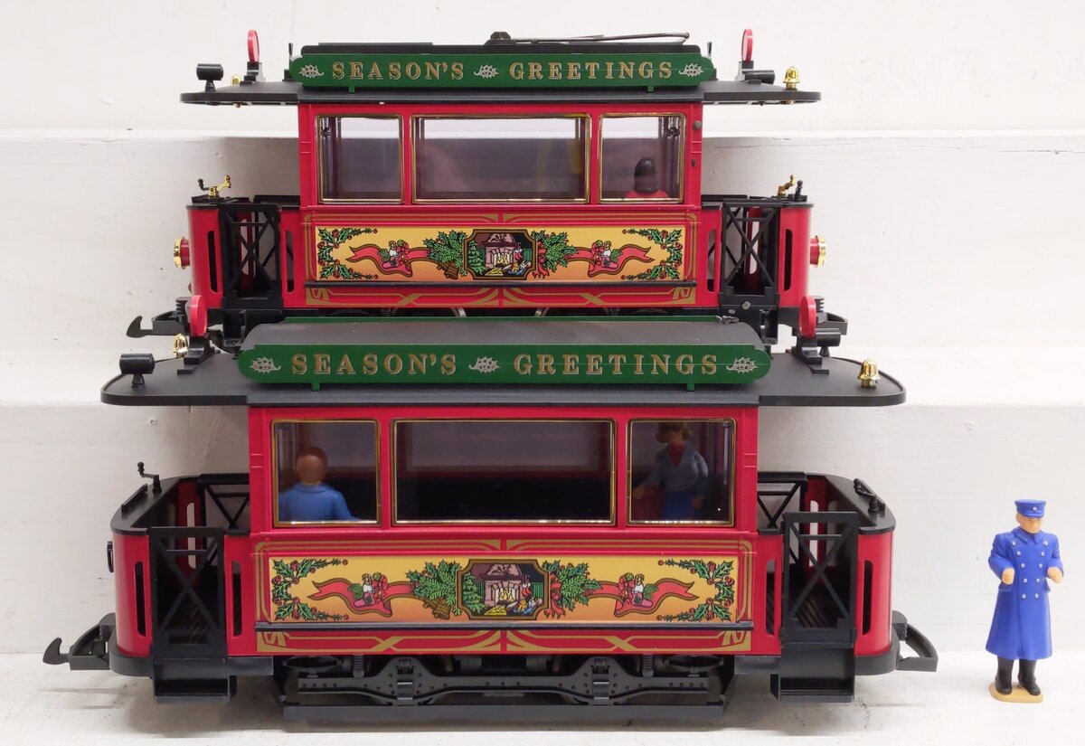 LGB 20355 Season's Greetings Christmas Streetcar Trolley (Set of 2) EX/Box