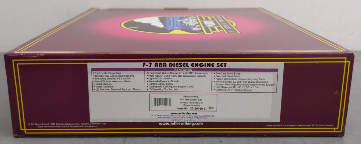 MTH 20-20190-2 PRR F-7 ABA Diesel Locomotive Set w/PS 3.0 #9786/9831/9764B