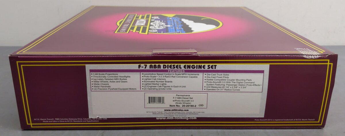 MTH 20-20190-2 PRR F-7 ABA Diesel Locomotive Set w/PS 3.0 #9786/9831/9764B