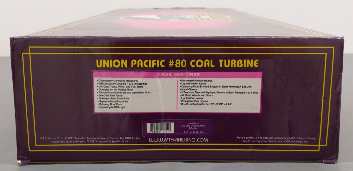MTH 20-2214-2 O Scale Union Pacific Coal Turbine Locomotive LN/Box