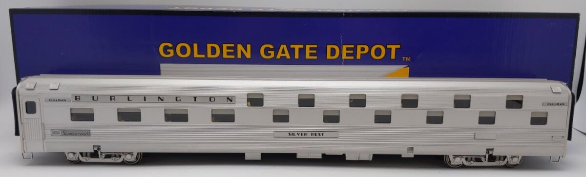 Golden Gate Depot O Scale CB&Q Aluminum Budd "Silver Rest" Slumber Coach (2Rail) EX/Box
